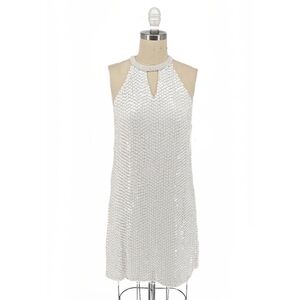 Parker Beaded Halter Shift Dress White 0 cocktail party catsby wedding holiday